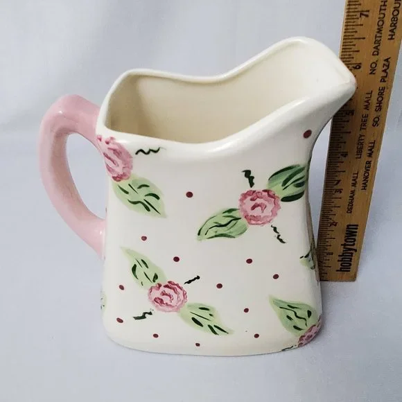 Hand Painted Ceramic Rose Square Pitcher Vase - Picture 7 of 7